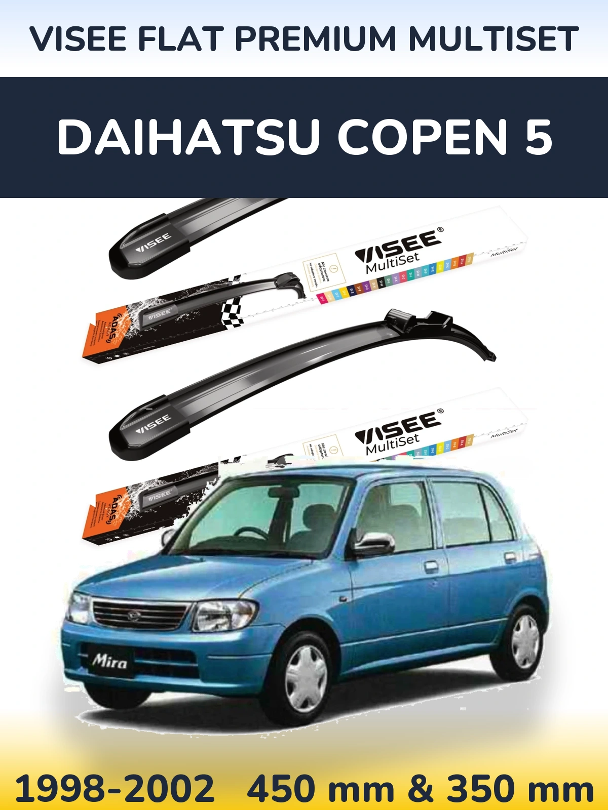 Sada předních stěračů VISEE FLAT PREMIUM MultiSet 450 a 350 mm pro Daihatsu Copen 5 1998-2002