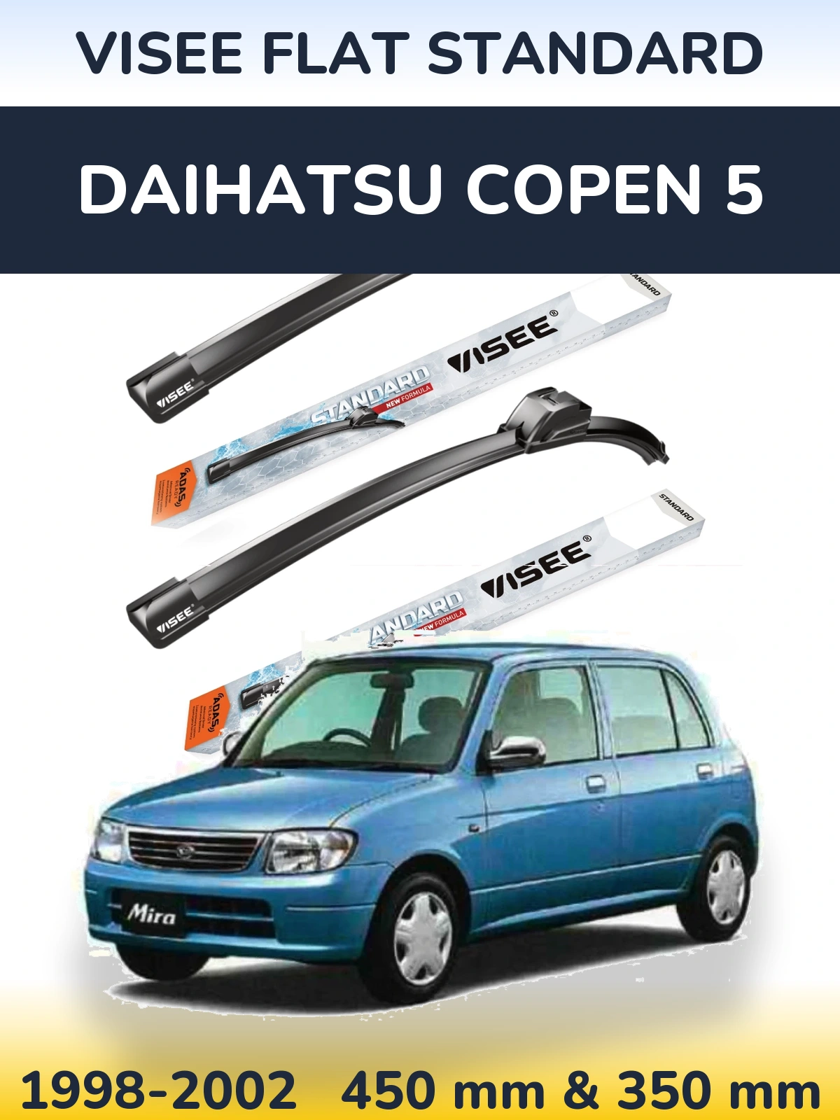 Sada předních stěračů VISEE FLAT STANDARD 450 a 350 mm pro Daihatsu Copen 5 1998-2002