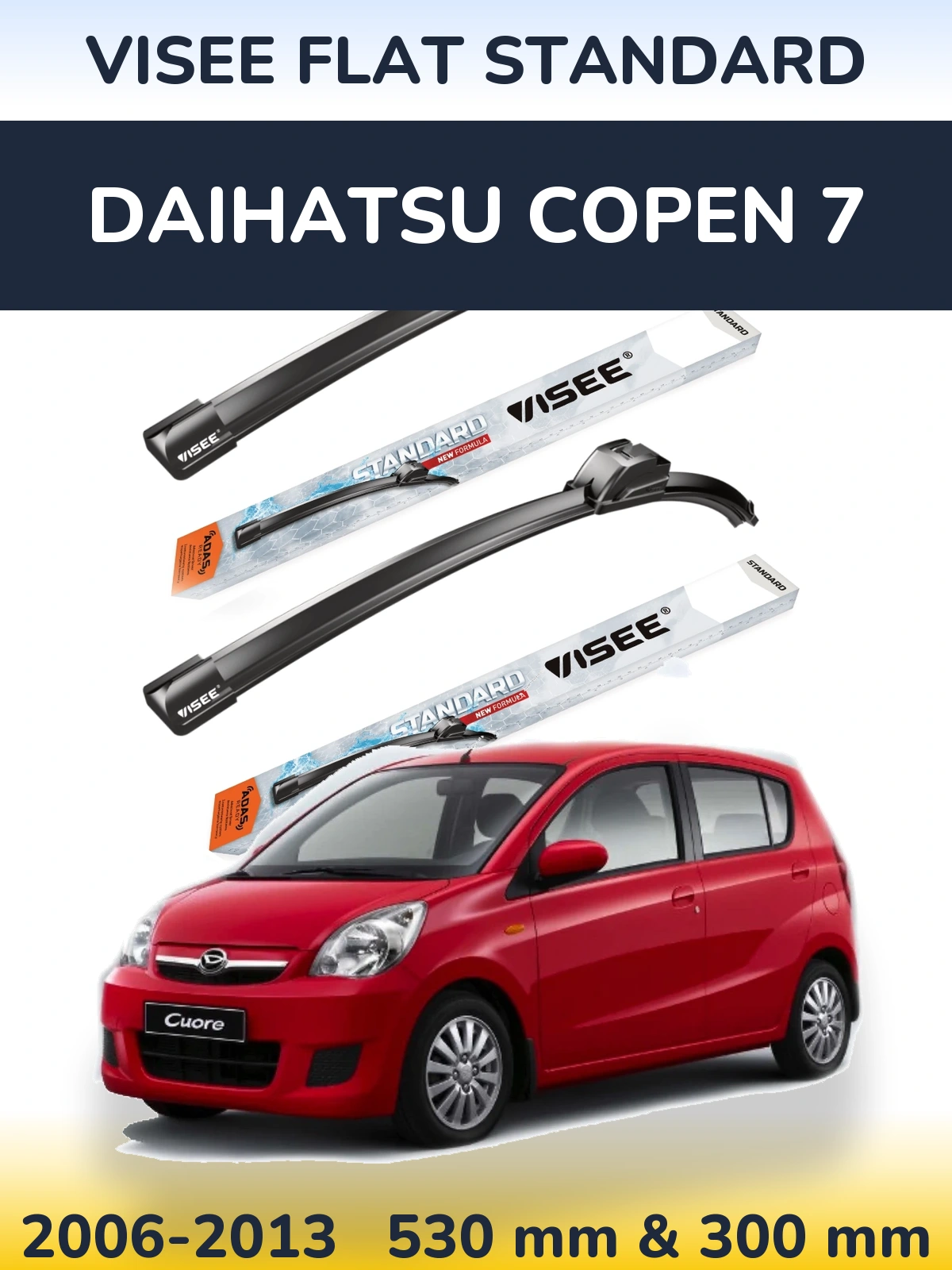 Sada předních stěračů VISEE FLAT STANDARD 530 a 300 mm pro Daihatsu Copen 7 2006-2013