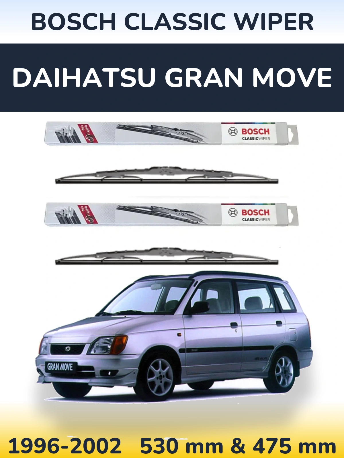 Sada předních stěračů BOSCH Classic Wiper 530 a 475 mm pro Daihatsu Gran Move 1996-2002