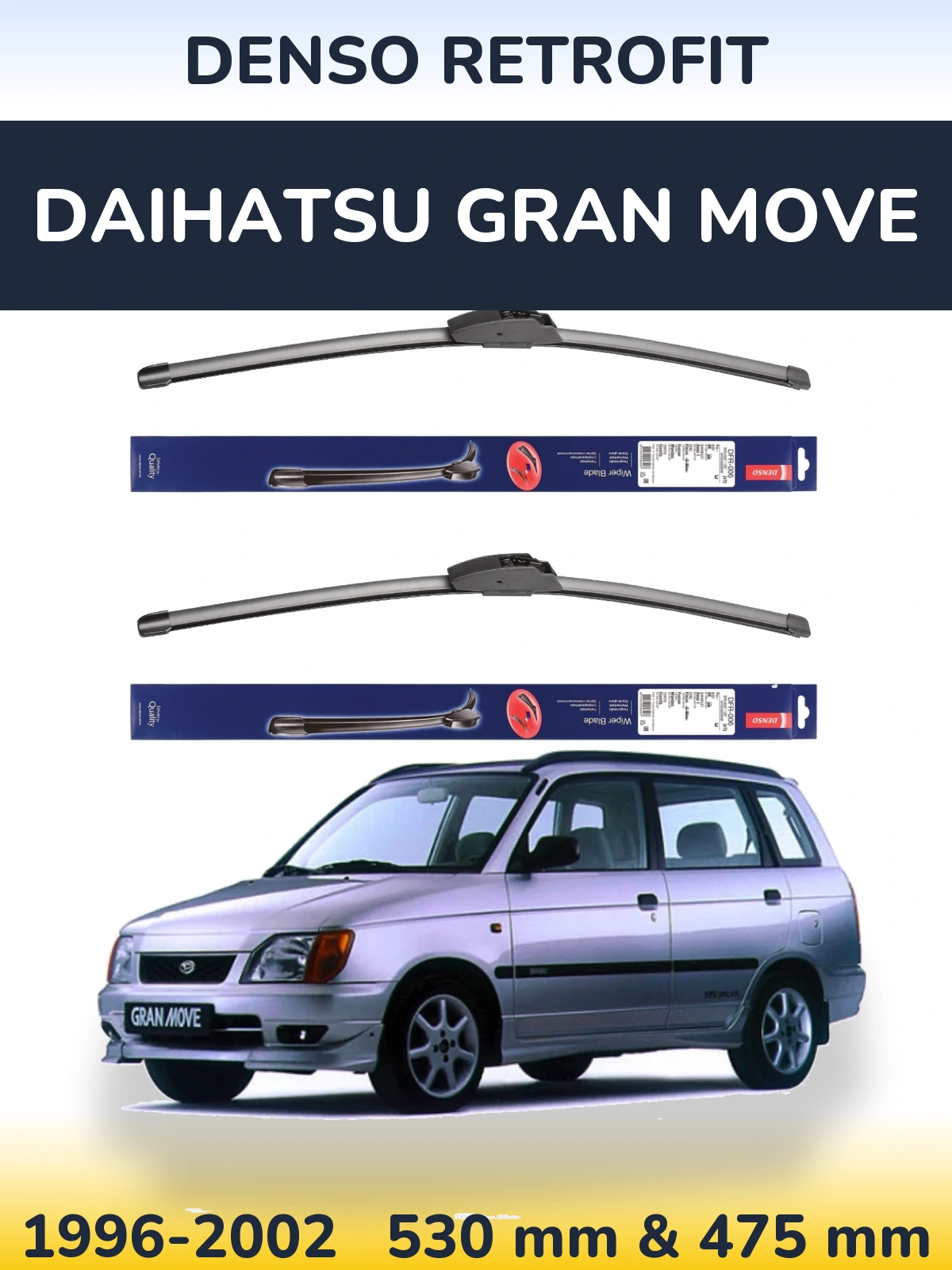 Sada předních stěračů Denso Retrofit 530 a 475 mm pro Daihatsu Gran Move 1996-2002