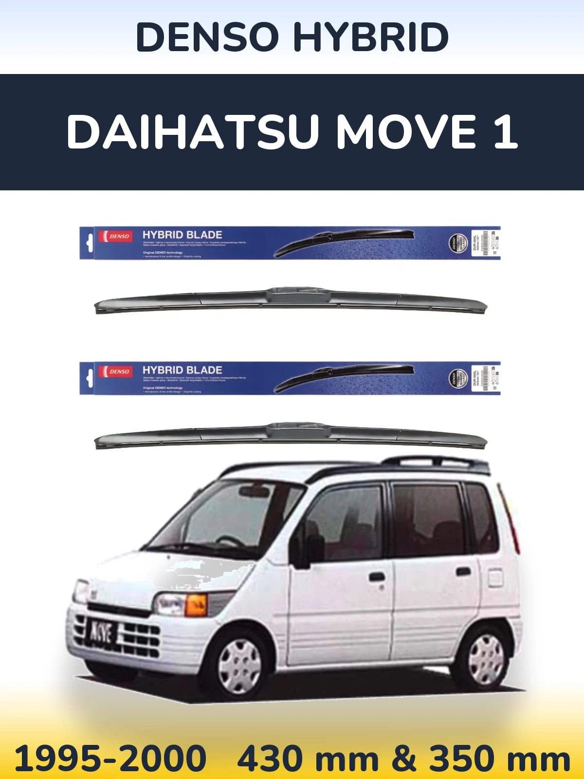 Sada předních stěračů Denso Hybrid 430 a 350 mm pro Daihatsu Move 1 1995-2000