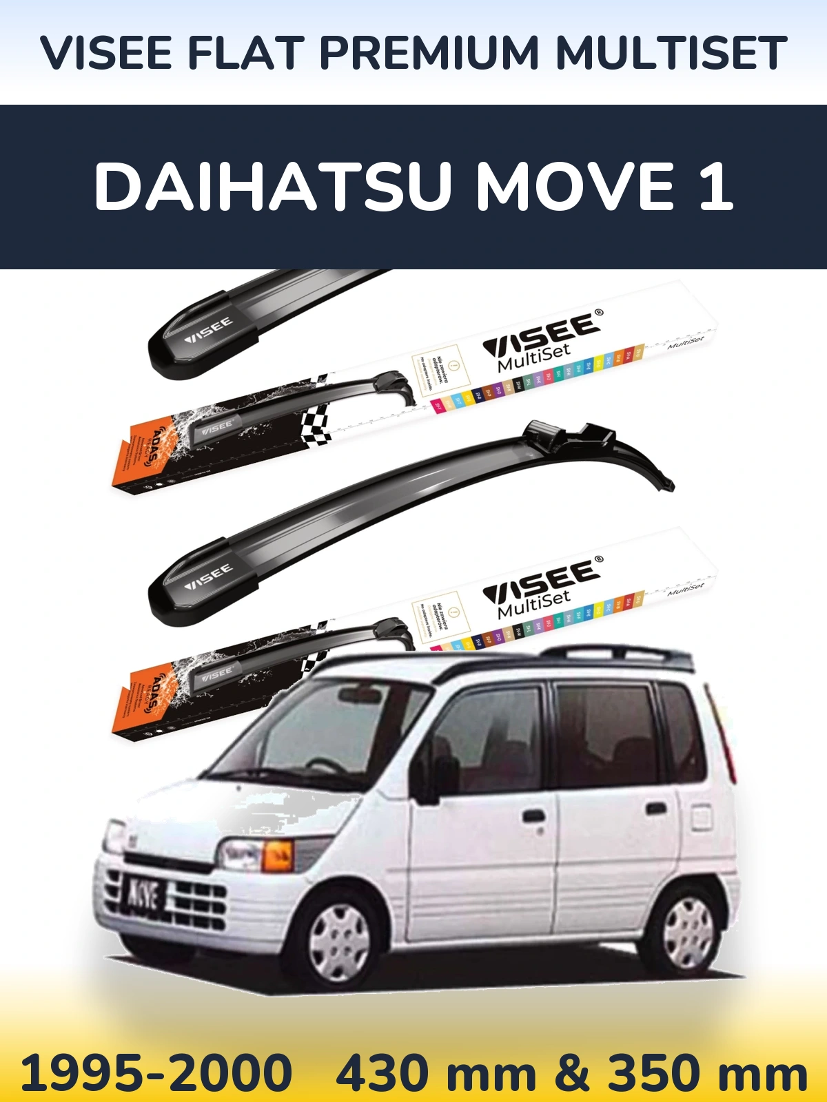 Sada předních stěračů VISEE FLAT PREMIUM MultiSet 430 a 350 mm pro Daihatsu Move 1 1995-2000
