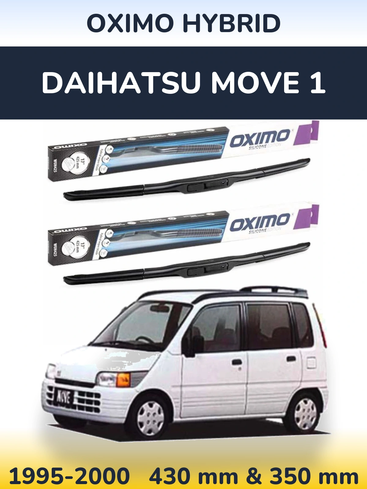 Sada předních stěračů Oximo Hybrid 430 a 350 mm pro Daihatsu Move 1 1995-2000