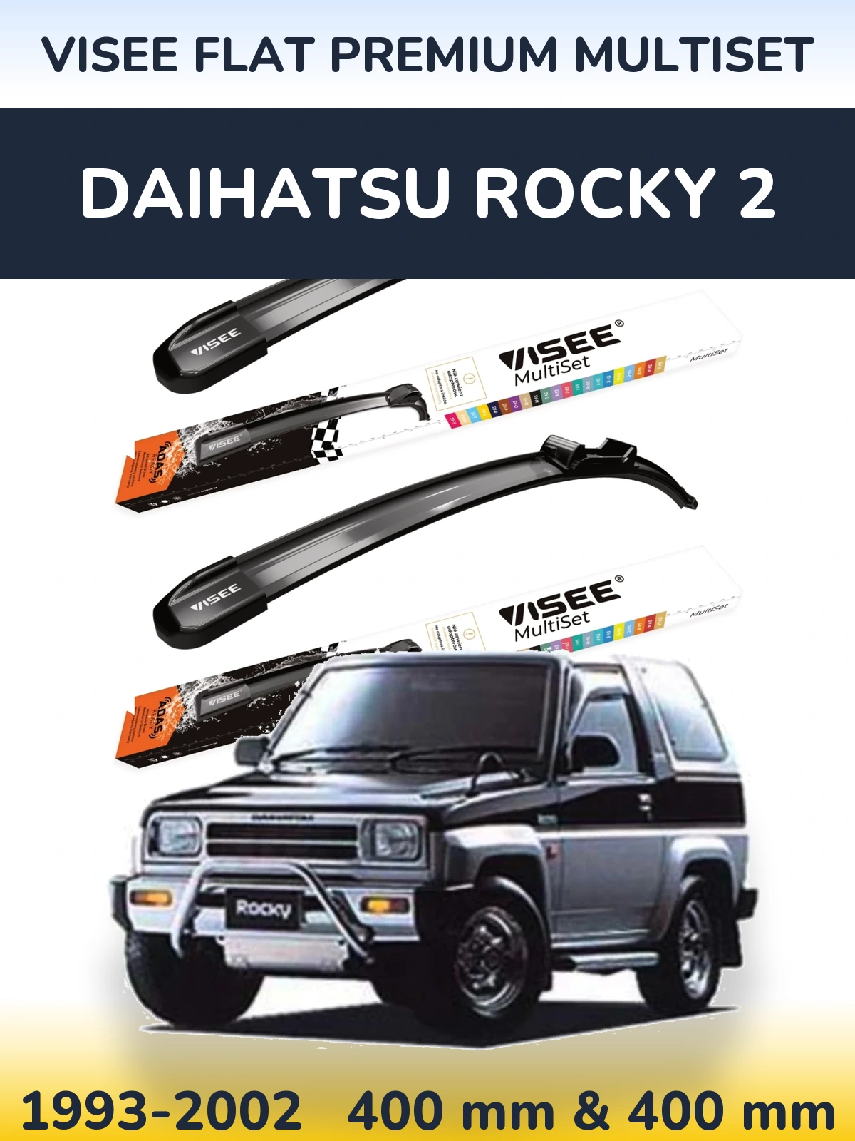 Sada předních stěračů VISEE FLAT PREMIUM MultiSet 400 a 400 mm pro Daihatsu Rocky 2 1993-2002