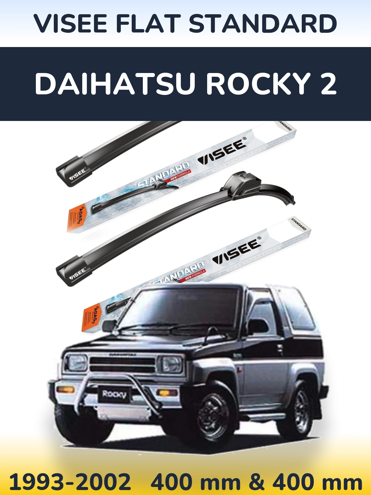 Sada předních stěračů VISEE FLAT STANDARD 400 a 400 mm pro Daihatsu Rocky 2 1993-2002