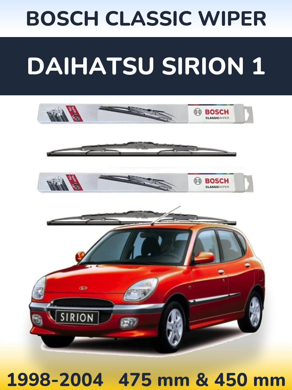 Sada předních stěračů BOSCH Classic Wiper 475 a 450 mm pro Daihatsu SIrion 1 1998-2004