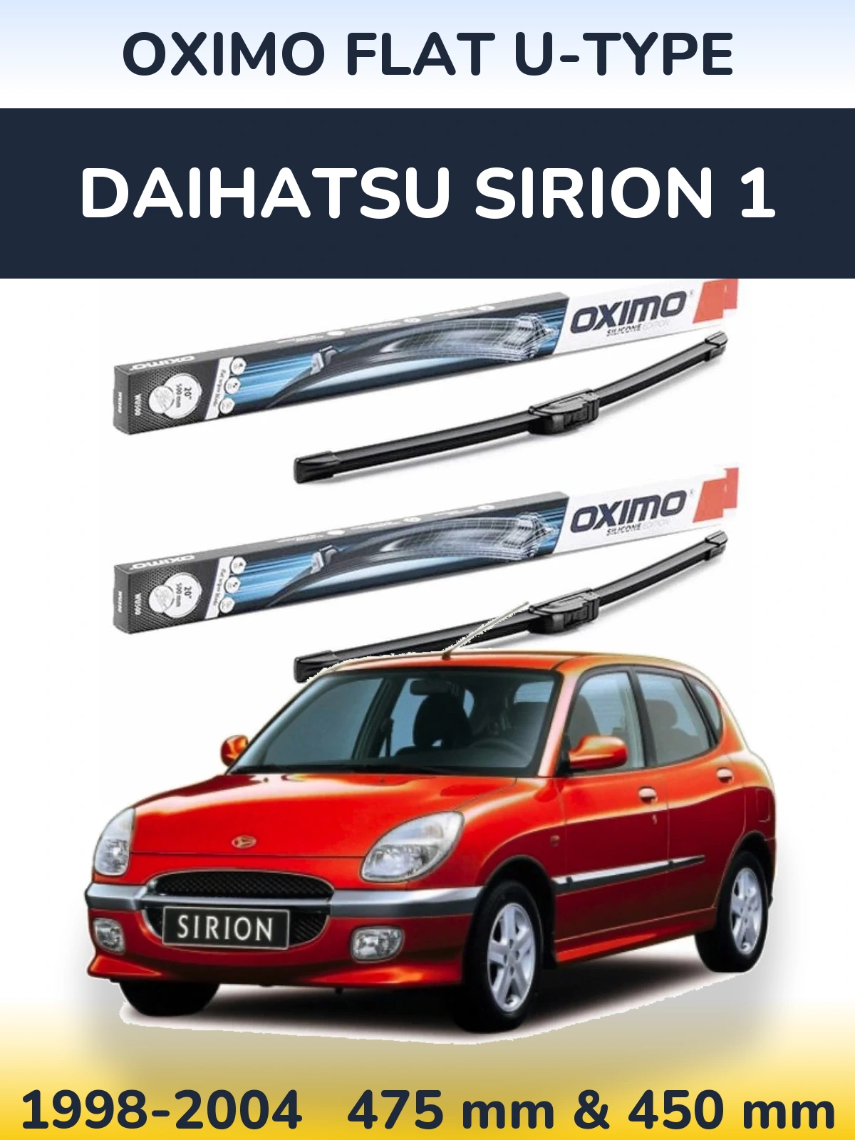 Sada předních stěračů Oximo Flat U-type 475 a 450 mm pro Daihatsu SIrion 1 1998-2004