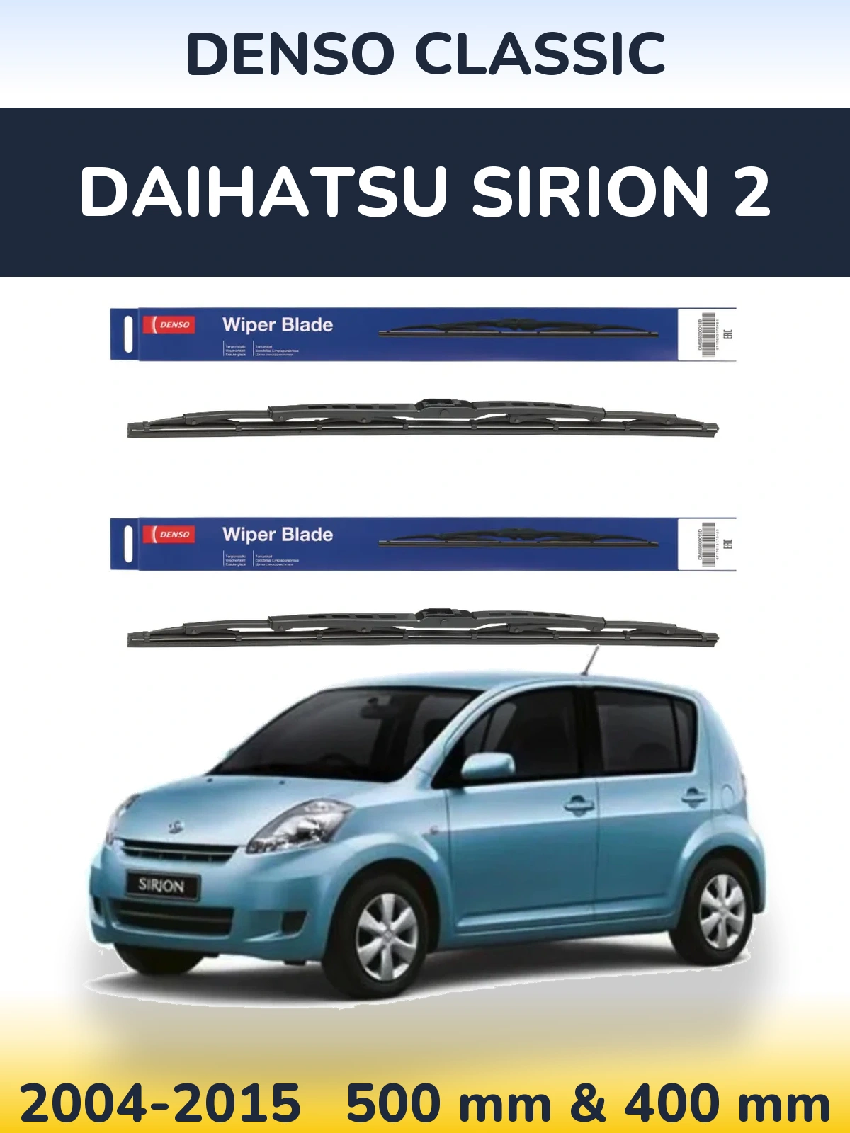 Sada předních stěračů Denso Classic 500 a 400 mm pro Daihatsu SIrion 2 2004-2015