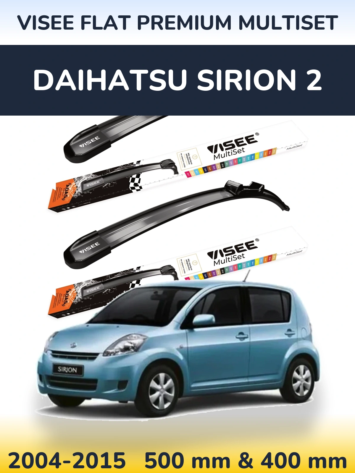Sada předních stěračů VISEE FLAT PREMIUM MultiSet 500 a 400 mm pro Daihatsu SIrion 2 2004-2015