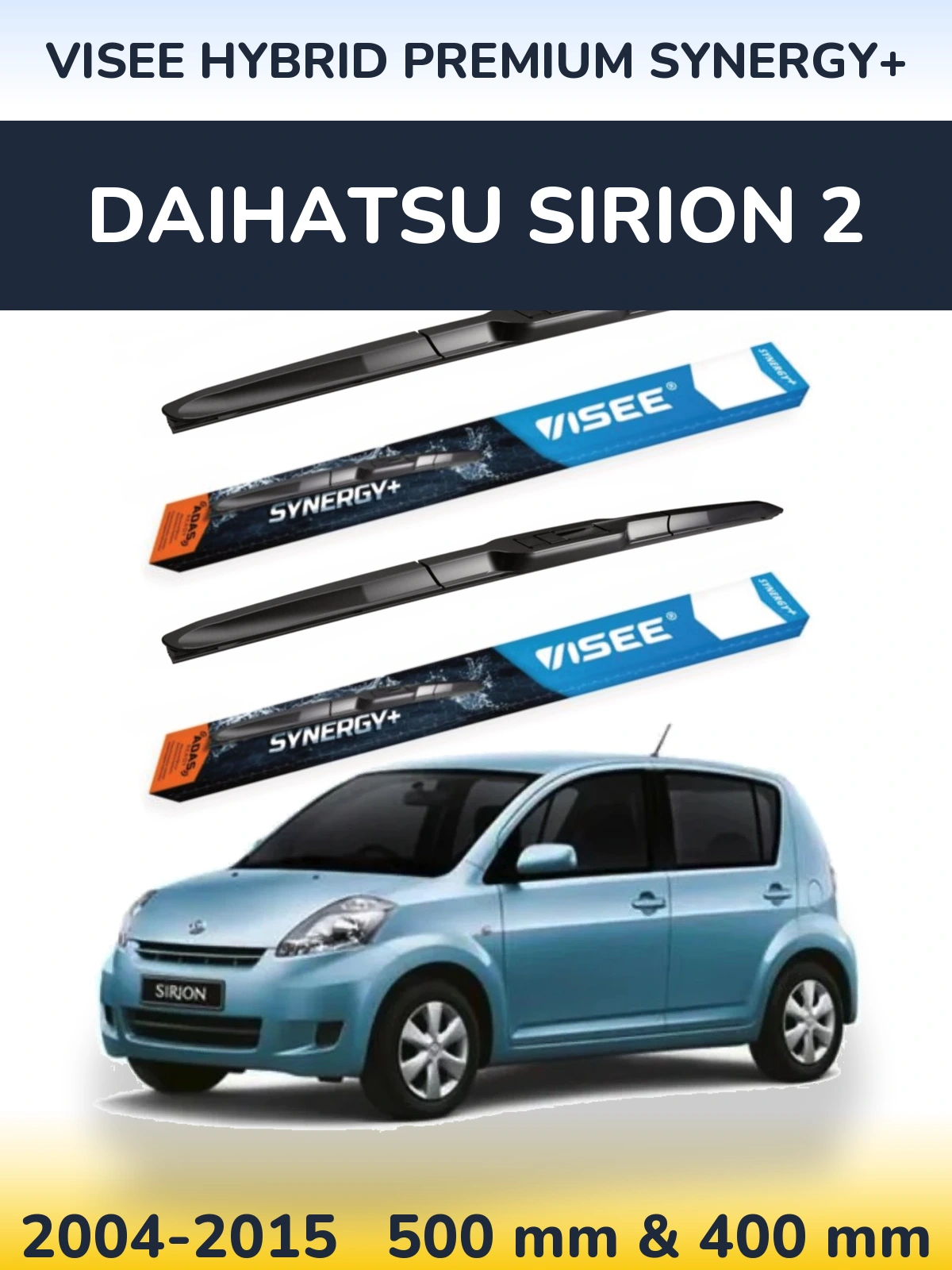 Sada předních stěračů VISEE HYBRID PREMIUM SYNERGY+ 500 a 400 mm pro Daihatsu SIrion 2 2004-2015