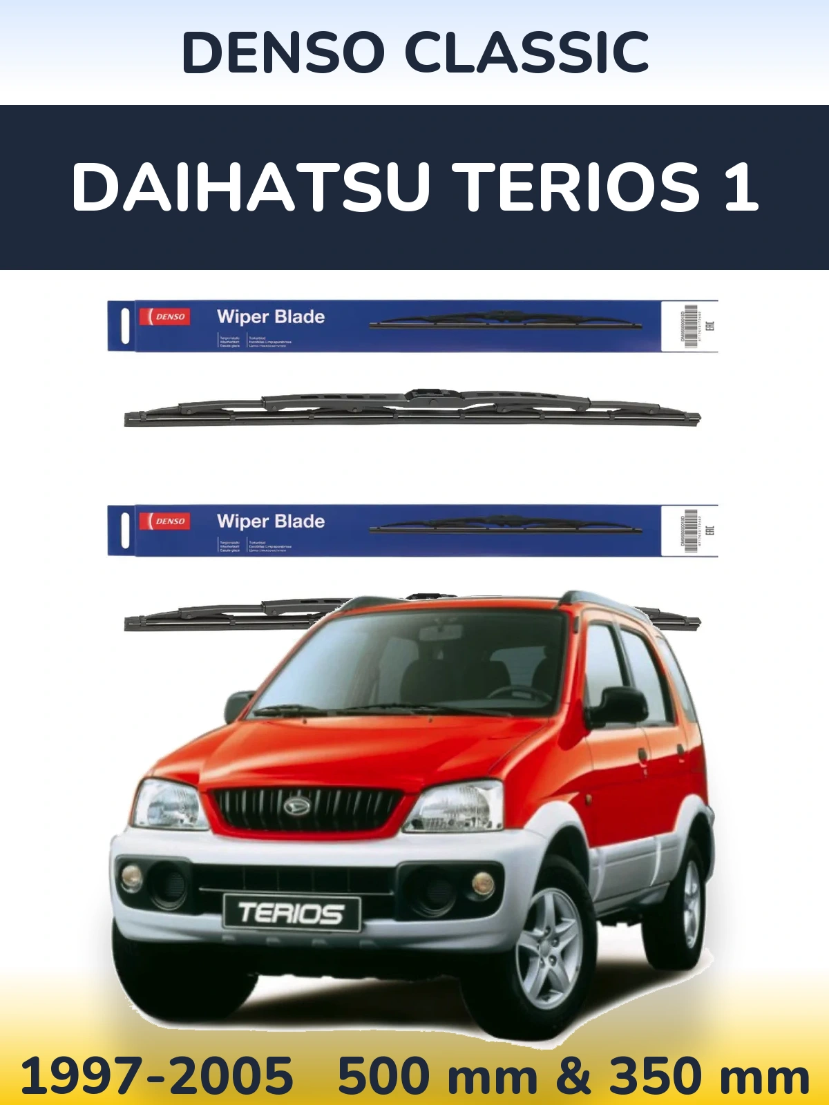Sada předních stěračů Denso Classic 500 a 350 mm pro Daihatsu Terios 1 1997-2005