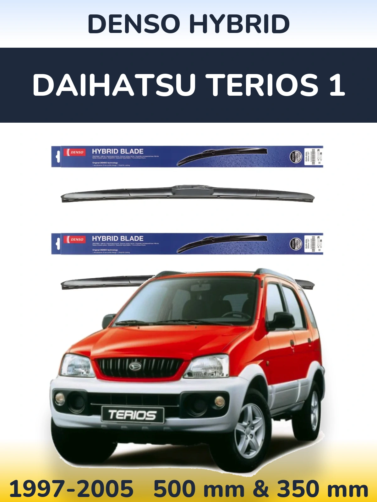 Sada předních stěračů Denso Hybrid 500 a 350 mm pro Daihatsu Terios 1 1997-2005