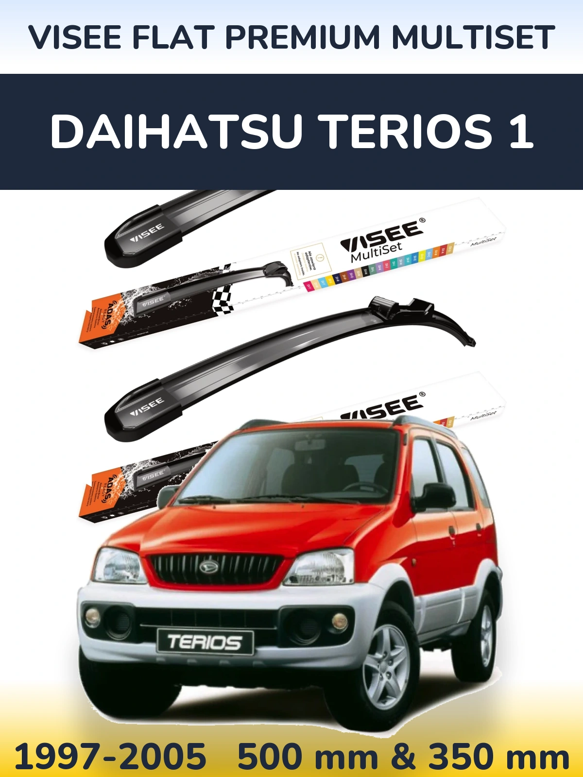 Комплект передніх щіток VISEE FLAT PREMIUM MultiSet 500 & 350 мм для Daihatsu Terios 1 1997-2005