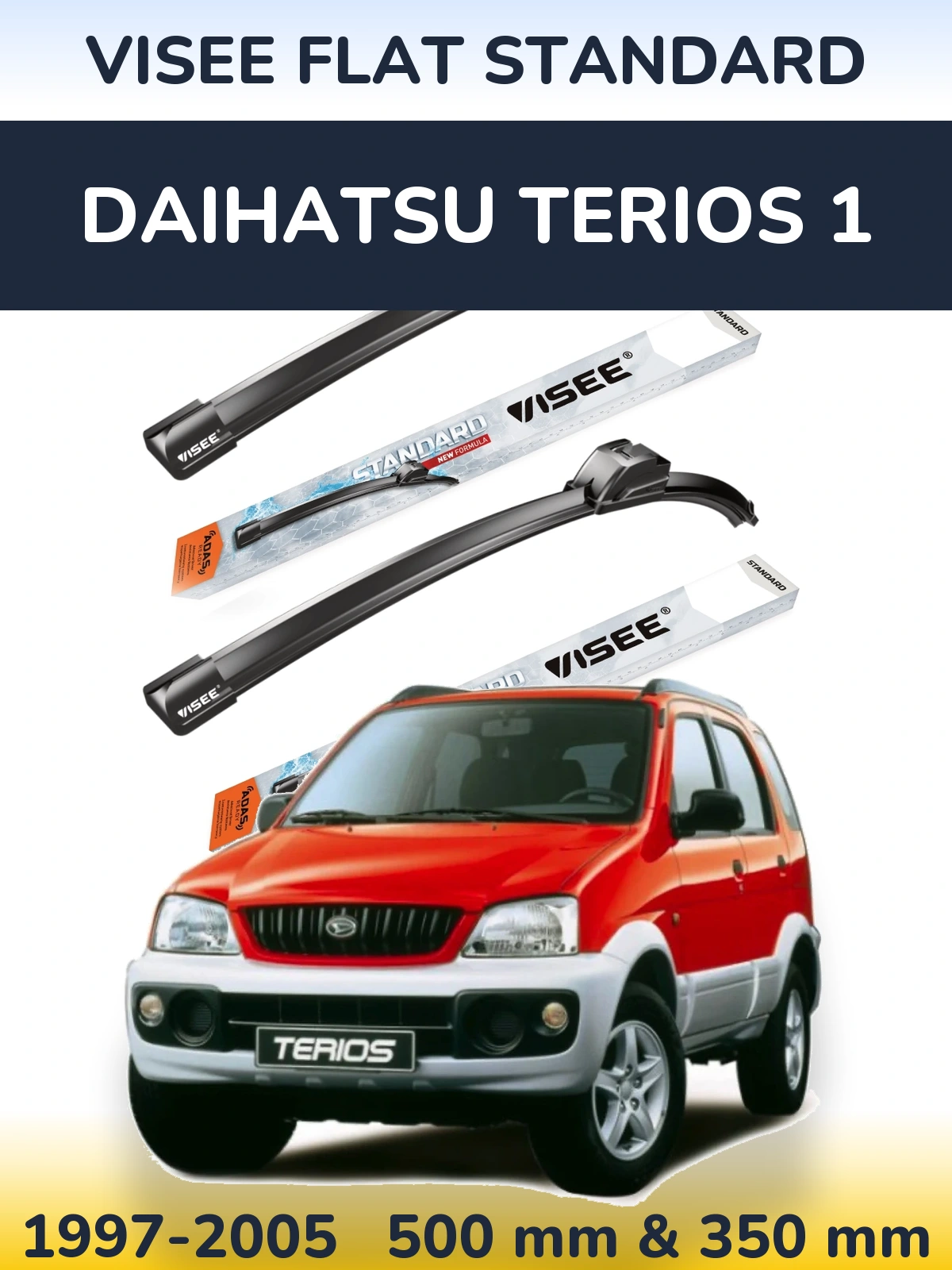 Sada předních stěračů VISEE FLAT STANDARD 500 a 350 mm pro Daihatsu Terios 1 1997-2005