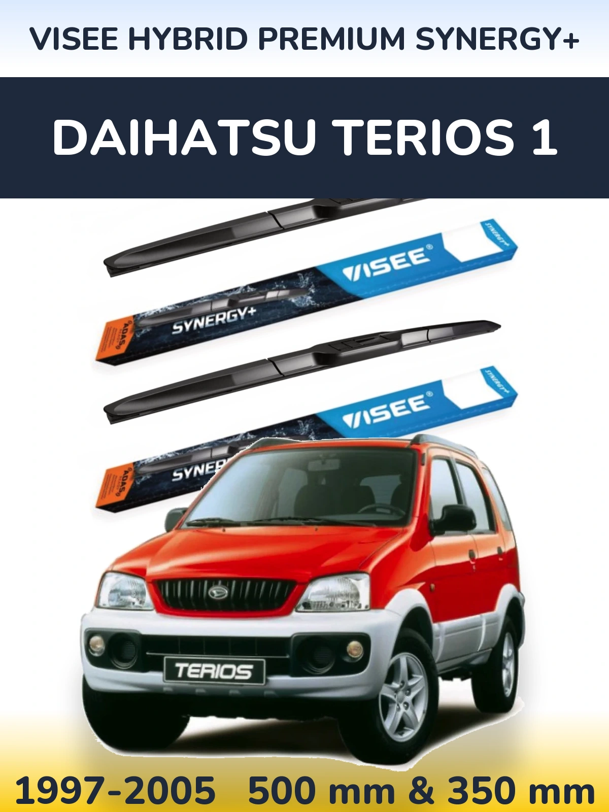 Sada předních stěračů VISEE HYBRID PREMIUM SYNERGY+ 500 a 350 mm pro Daihatsu Terios 1 1997-2005