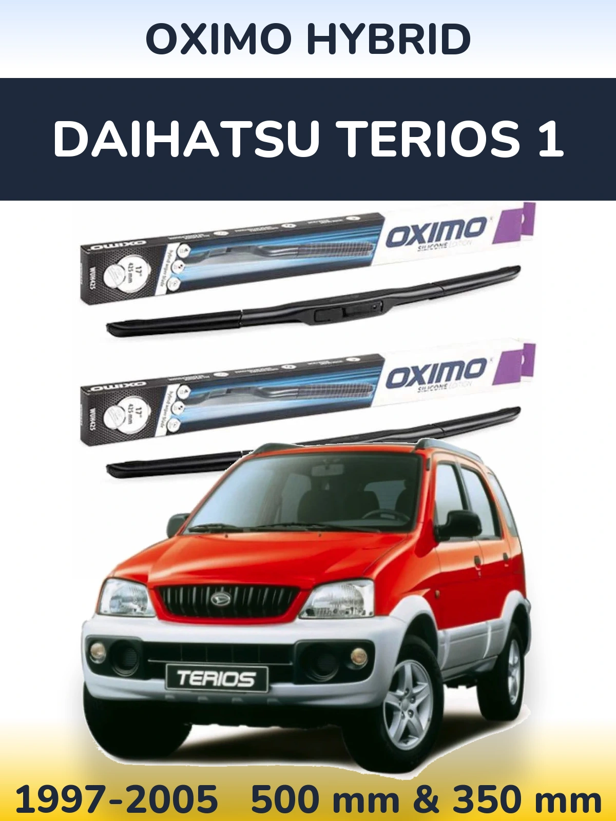 Sada předních stěračů Oximo Hybrid 500 a 350 mm pro Daihatsu Terios 1 1997-2005