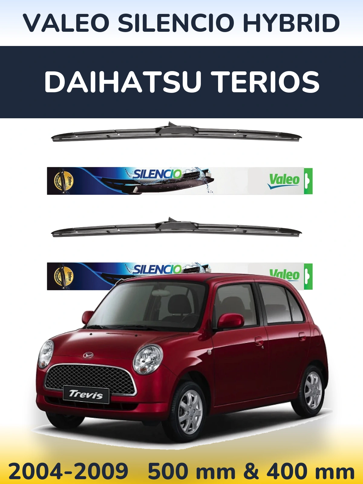 Sada předních stěračů Valeo Silencio Hybrid 500 a 400 mm pro Daihatsu Terios 2004-2009