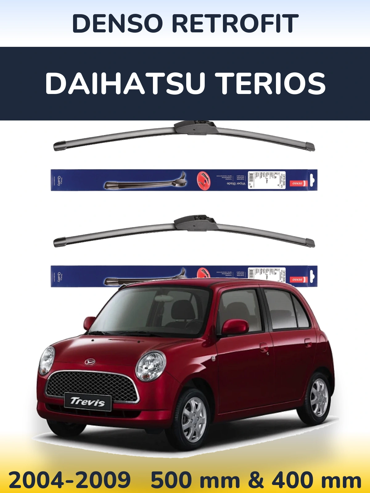 Sada předních stěračů Denso Retrofit 500 a 400 mm pro Daihatsu Terios 2004-2009