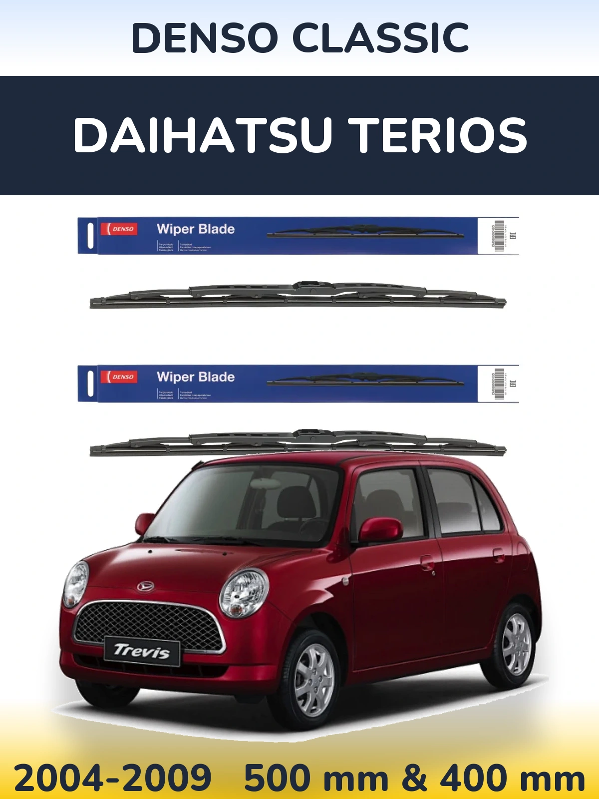 Sada předních stěračů Denso Classic 500 a 400 mm pro Daihatsu Terios 2004-2009
