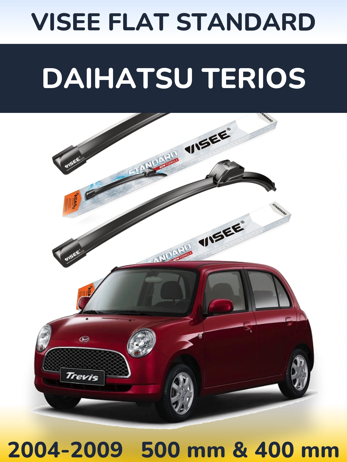 Комплект передніх щіток VISEE FLAT STANDARD 500 & 400 мм для Daihatsu Terios 2004-2009