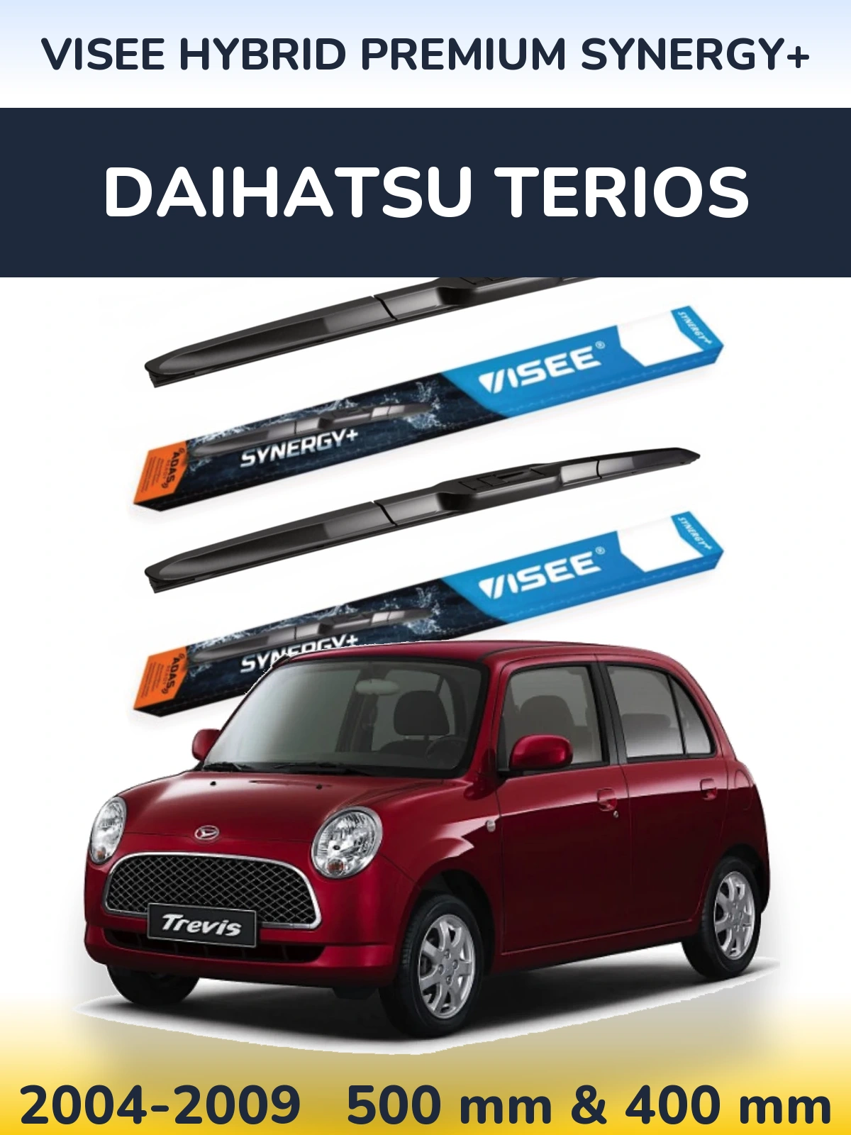 Sada předních stěračů VISEE HYBRID PREMIUM SYNERGY+ 500 a 400 mm pro Daihatsu Terios 2004-2009