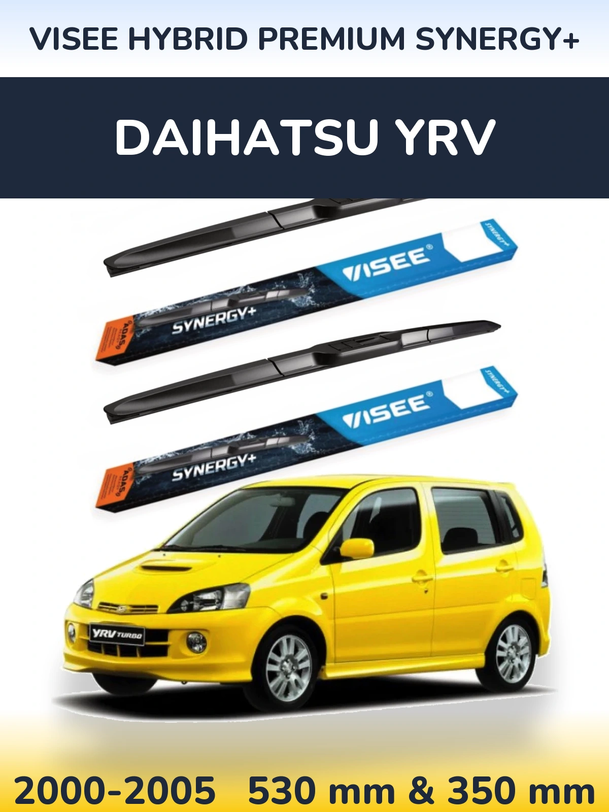 Sada předních stěračů VISEE HYBRID PREMIUM SYNERGY+ 530 a 350 mm pro Daihatsu YRV 2000-2005