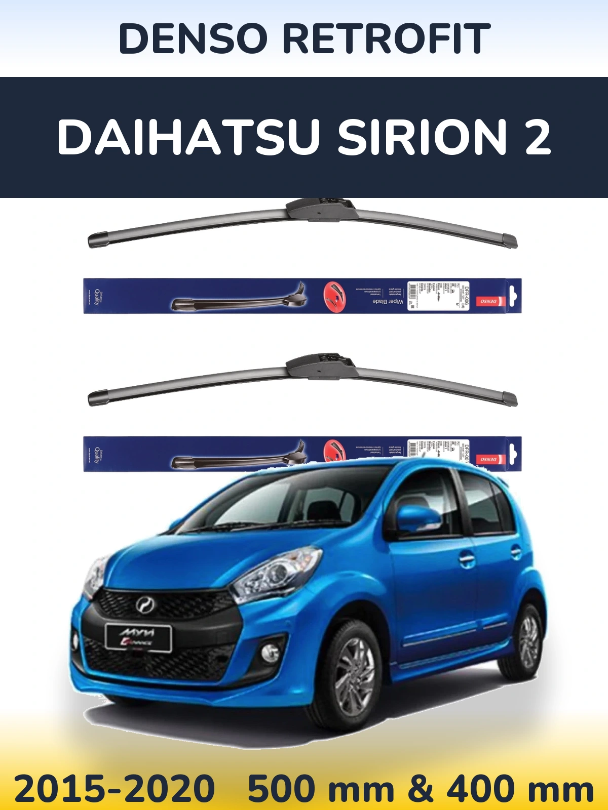Sada předních stěračů Denso Retrofit 500 a 400 mm pro Daihatsu SIrion 2 2015-2020
