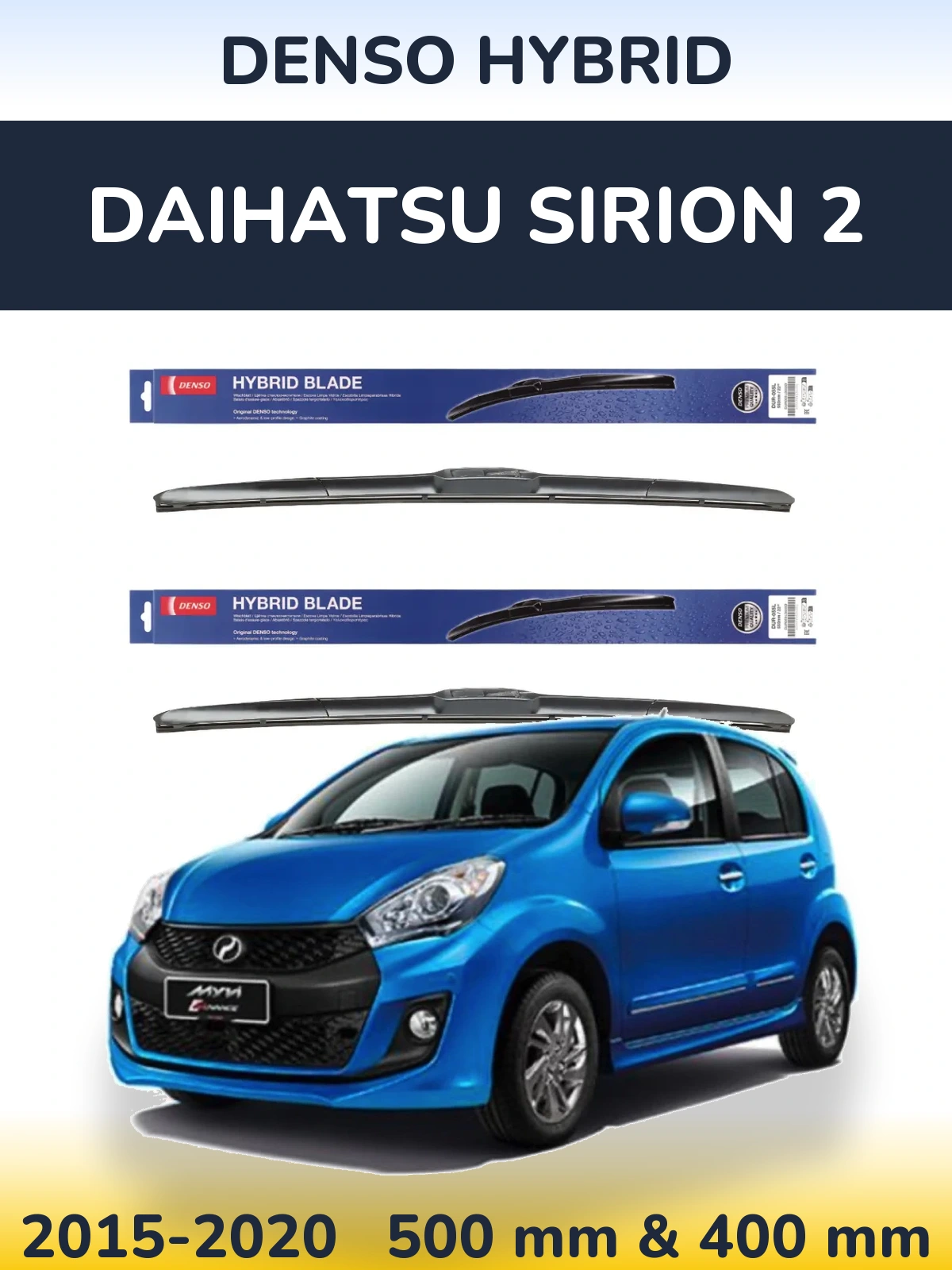 Sada předních stěračů Denso Hybrid 500 a 400 mm pro Daihatsu SIrion 2 2015-2020