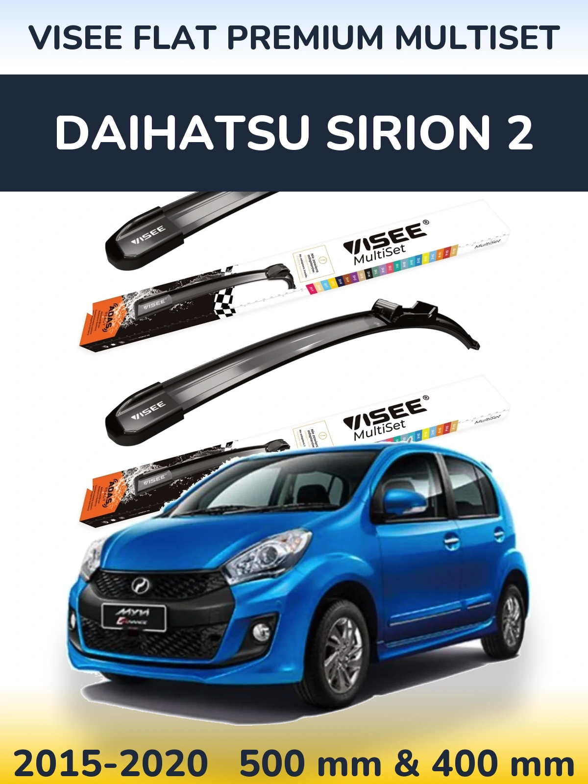 Sada předních stěračů VISEE FLAT PREMIUM MultiSet 500 a 400 mm pro Daihatsu SIrion 2 2015-2020