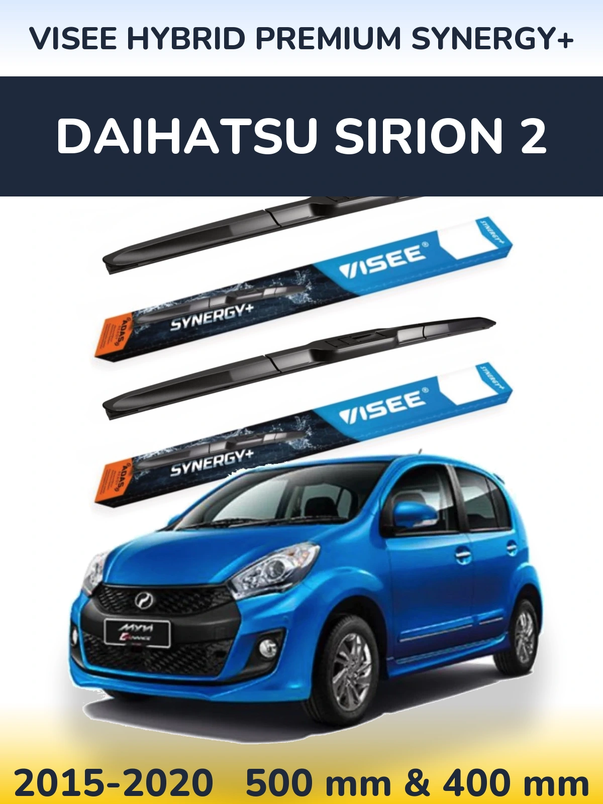 Sada předních stěračů VISEE HYBRID PREMIUM SYNERGY+ 500 a 400 mm pro Daihatsu SIrion 2 2015-2020