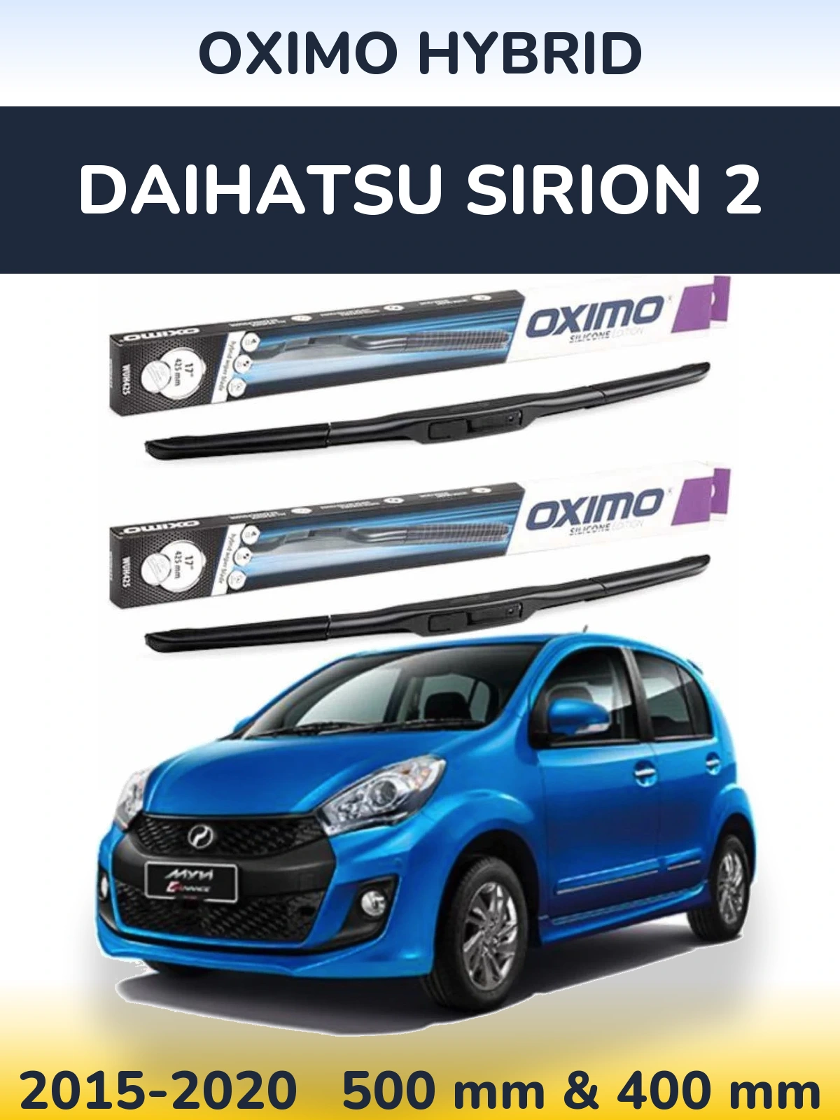 Sada předních stěračů Oximo Hybrid 500 a 400 mm pro Daihatsu SIrion 2 2015-2020