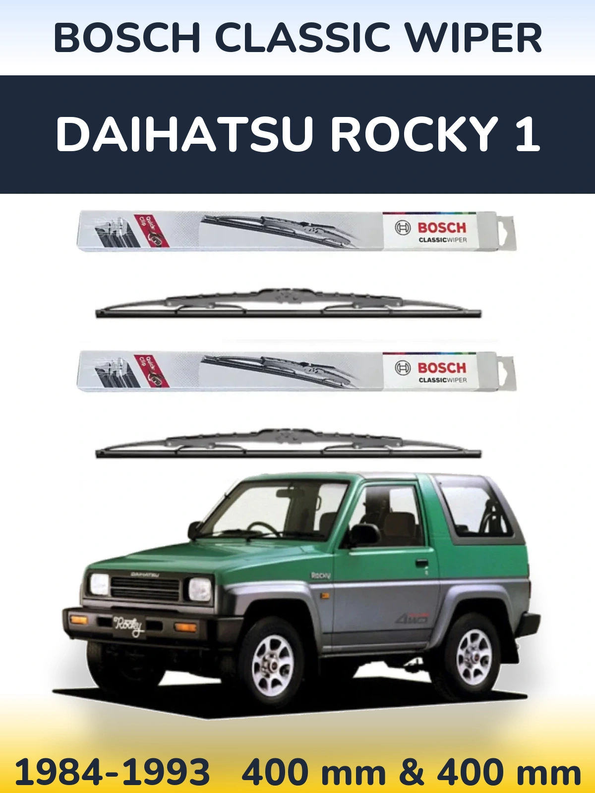 Sada předních stěračů BOSCH Classic Wiper 400 a 400 mm pro Daihatsu Rocky 1 1984-1993