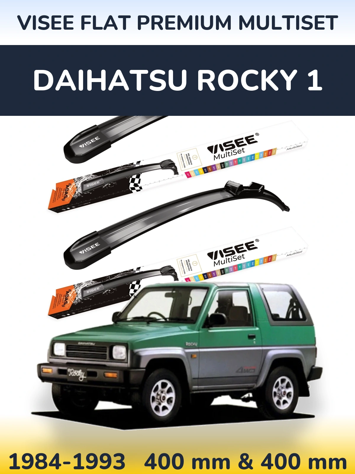 Sada předních stěračů VISEE FLAT PREMIUM MultiSet 400 a 400 mm pro Daihatsu Rocky 1 1984-1993