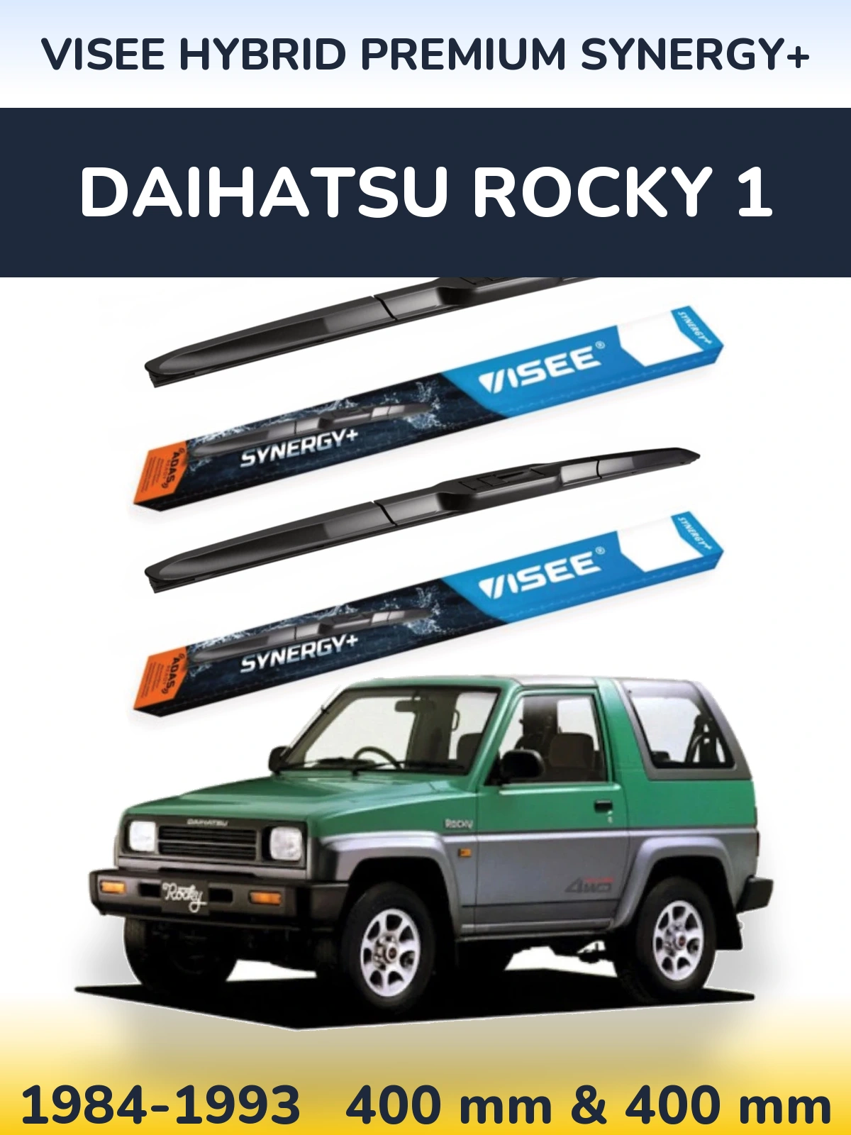 Sada předních stěračů VISEE HYBRID PREMIUM SYNERGY+ 400 a 400 mm pro Daihatsu Rocky 1 1984-1993