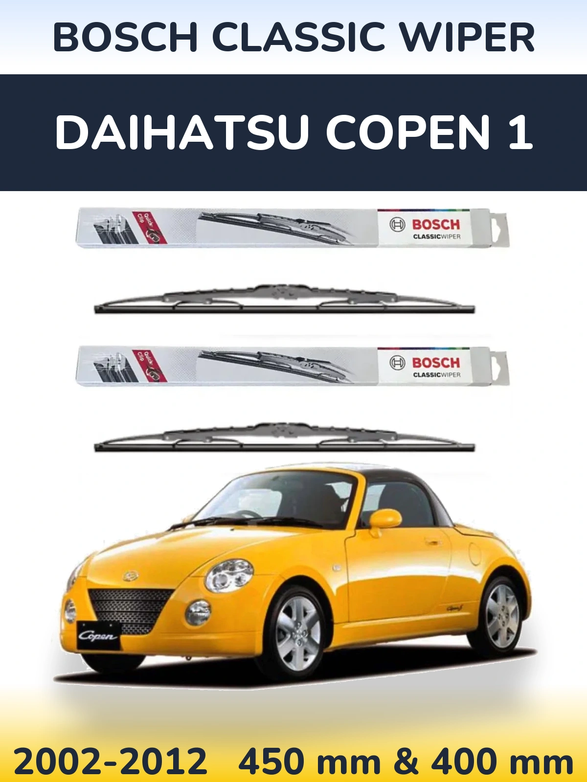 Sada předních stěračů BOSCH Classic Wiper 450 a 400 mm pro Daihatsu Copen 1 2002-2012