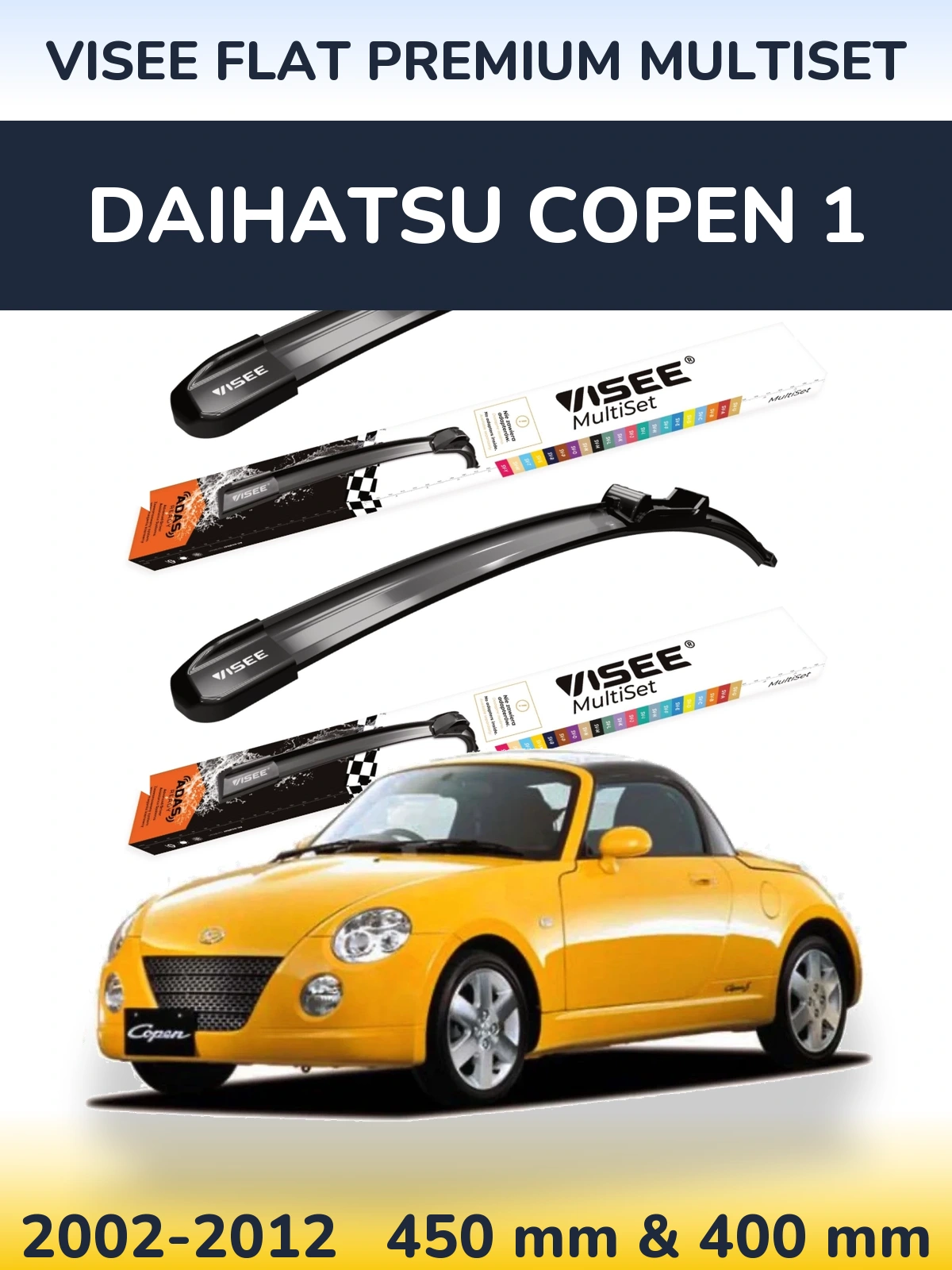 Sada předních stěračů VISEE FLAT PREMIUM MultiSet 450 a 400 mm pro Daihatsu Copen 1 2002-2012