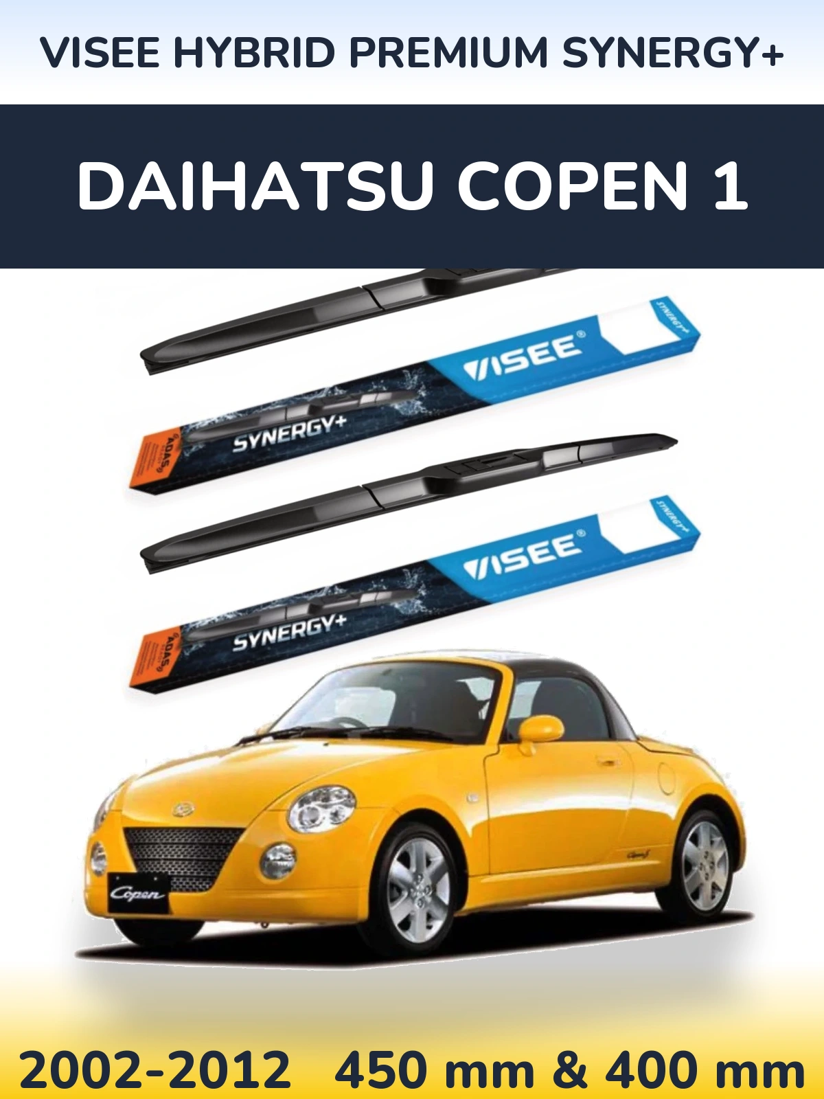 Sada předních stěračů VISEE HYBRID PREMIUM SYNERGY+ 450 a 400 mm pro Daihatsu Copen 1 2002-2012