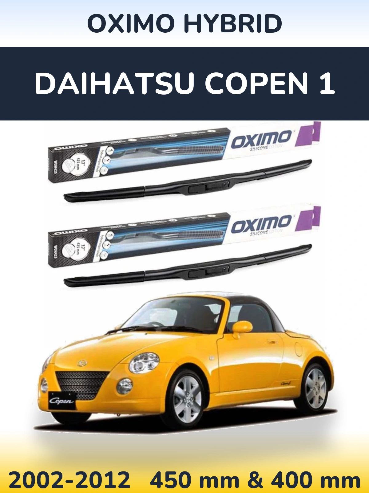 Sada předních stěračů Oximo Hybrid 450 a 400 mm pro Daihatsu Copen 1 2002-2012