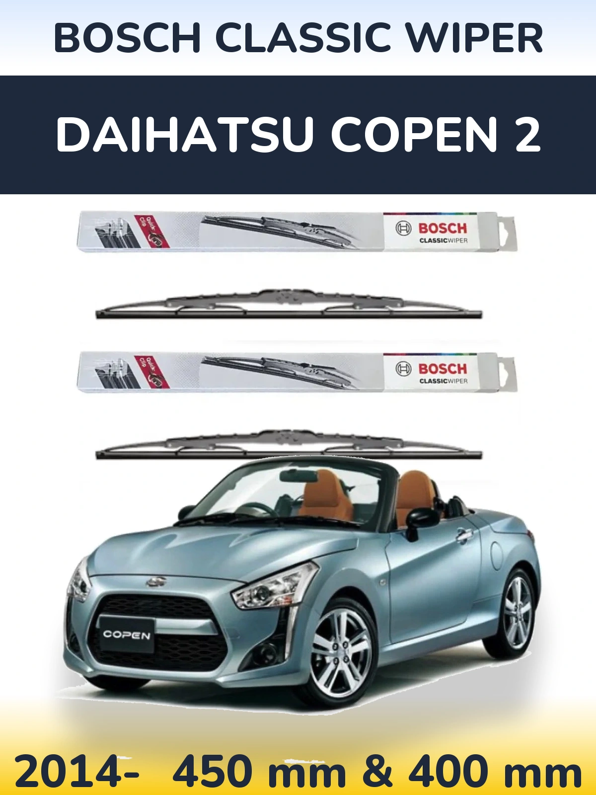 Sada předních stěračů BOSCH Classic Wiper 450 a 400 mm pro Daihatsu Copen 2 2014-2026