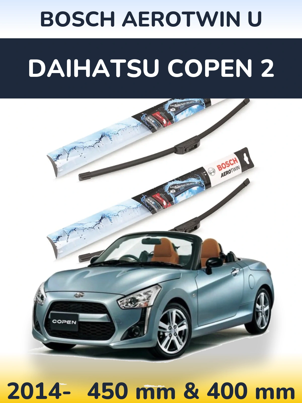 Sada předních stěračů BOSCH AeroTwin U 450 a 400 mm pro Daihatsu Copen 2 2014-2026
