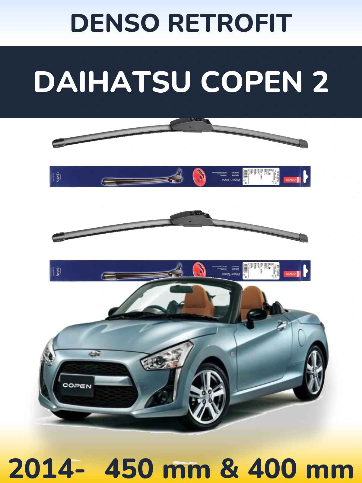 Sada předních stěračů Denso Retrofit 450 a 400 mm pro Daihatsu Copen 2 2014-2026