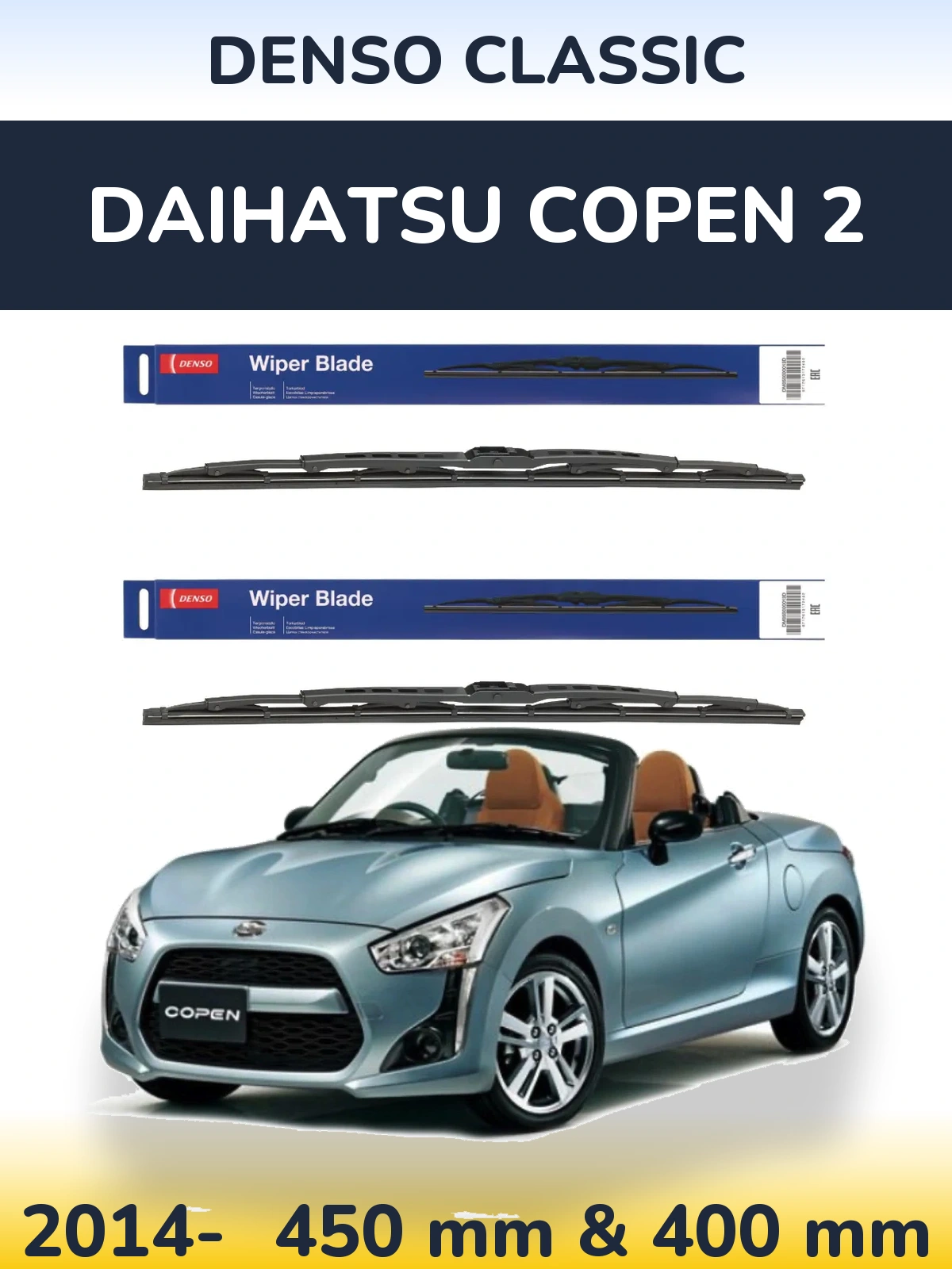 Sada předních stěračů Denso Classic 450 a 400 mm pro Daihatsu Copen 2 2014-2026
