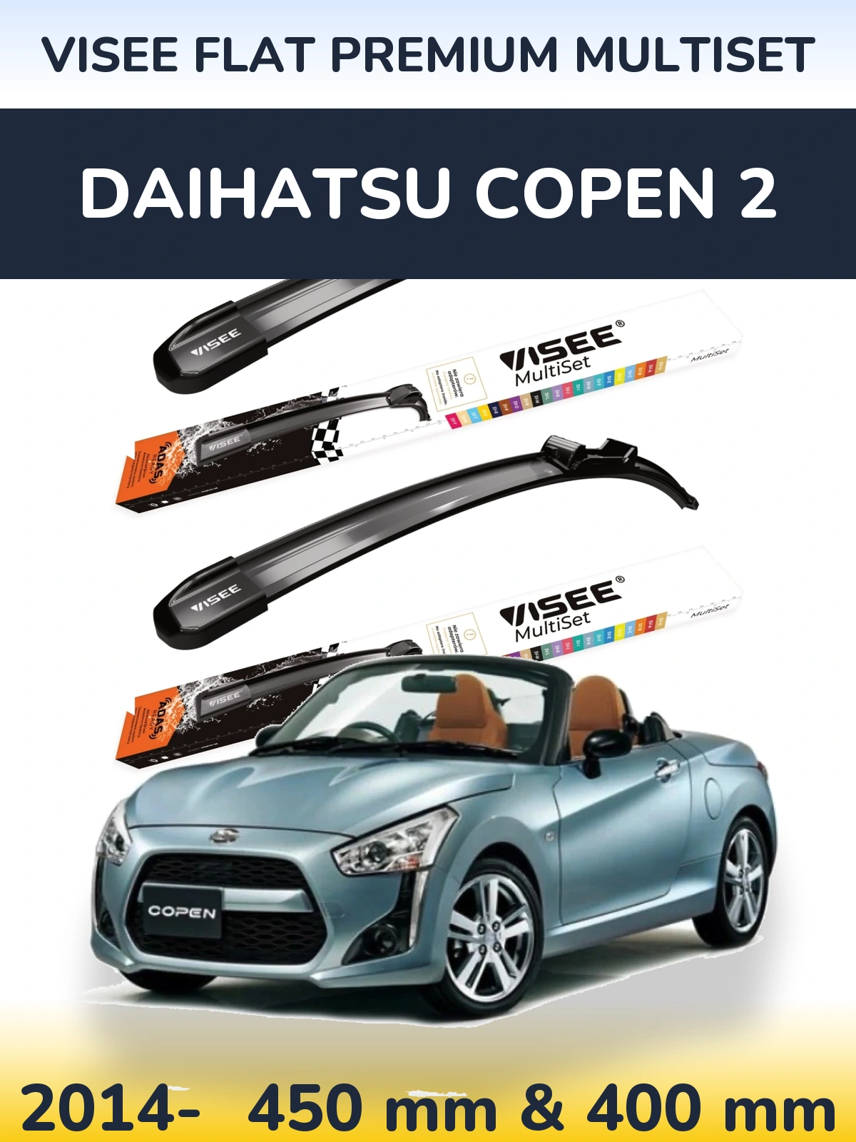 Sada předních stěračů VISEE FLAT PREMIUM MultiSet 450 a 400 mm pro Daihatsu Copen 2 2014-2026