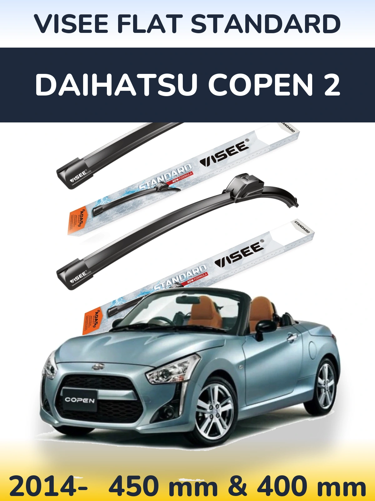 Sada předních stěračů VISEE FLAT STANDARD 450 a 400 mm pro Daihatsu Copen 2 2014-2026