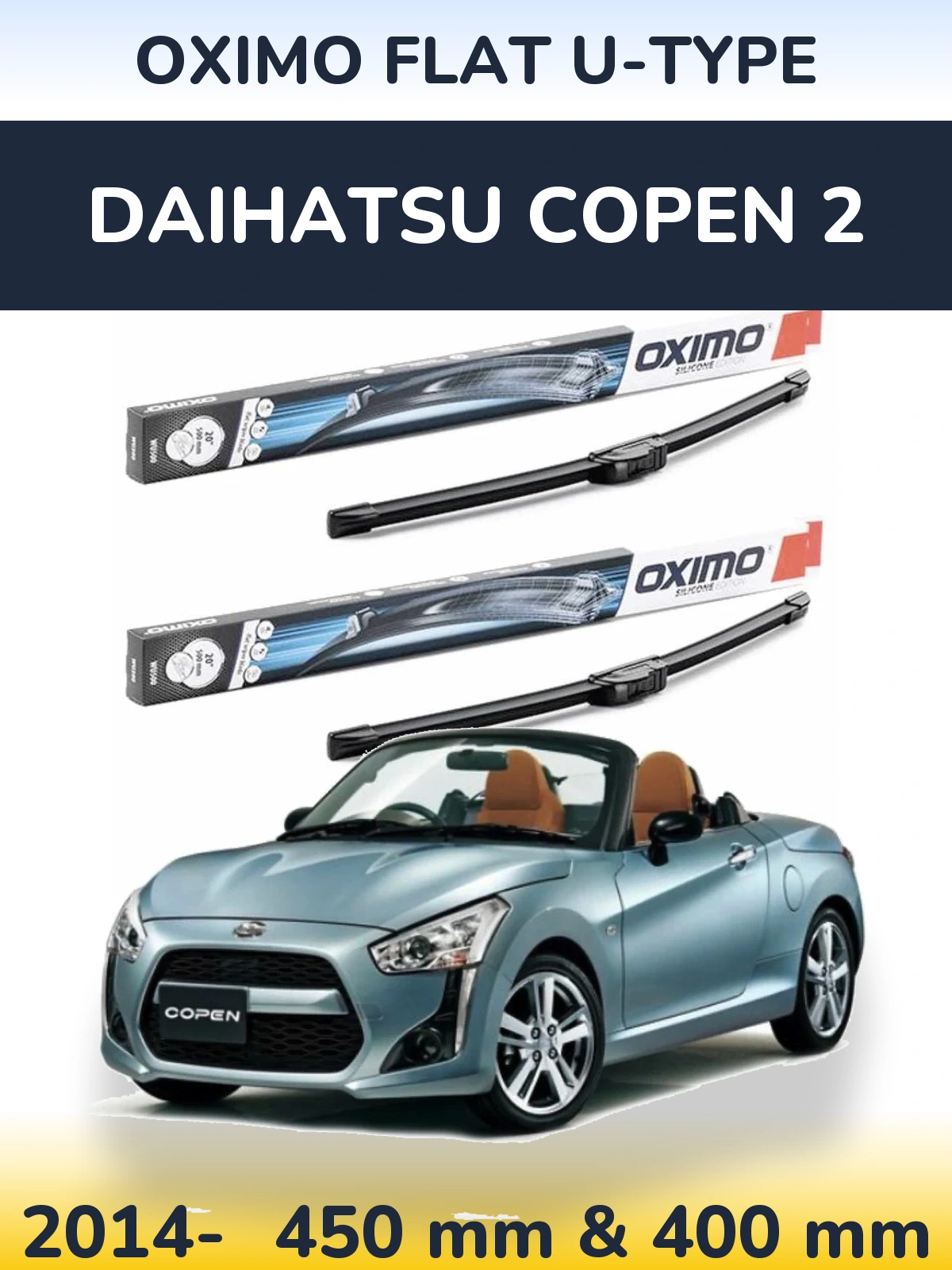 Sada předních stěračů Oximo Flat U-type 450 a 400 mm pro Daihatsu Copen 2 2014-2026