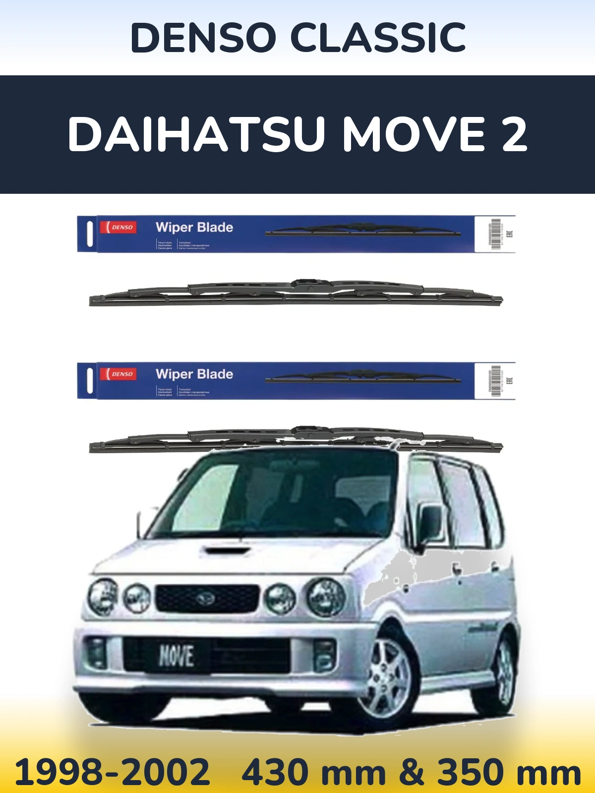 Sada předních stěračů Denso Classic 430 a 350 mm pro Daihatsu Move 2 1998-2002