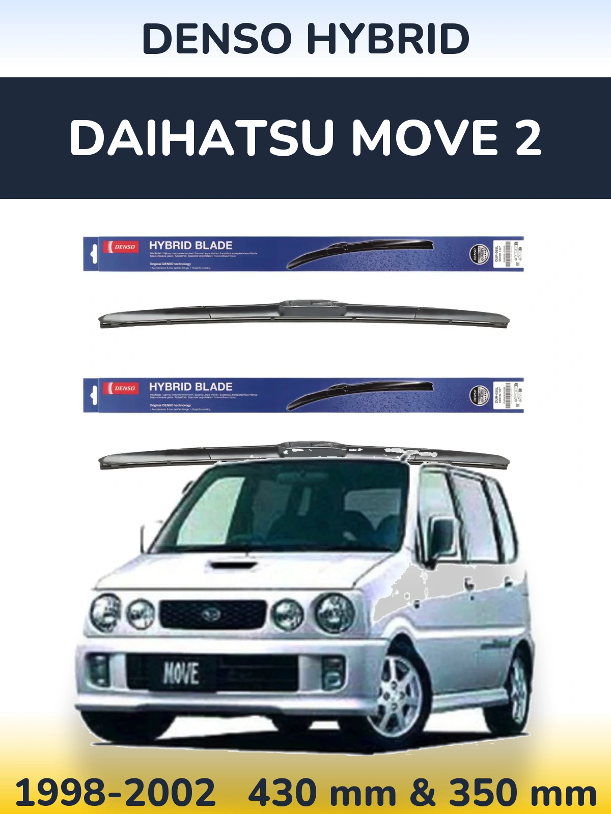 Sada předních stěračů Denso Hybrid 430 a 350 mm pro Daihatsu Move 2 1998-2002