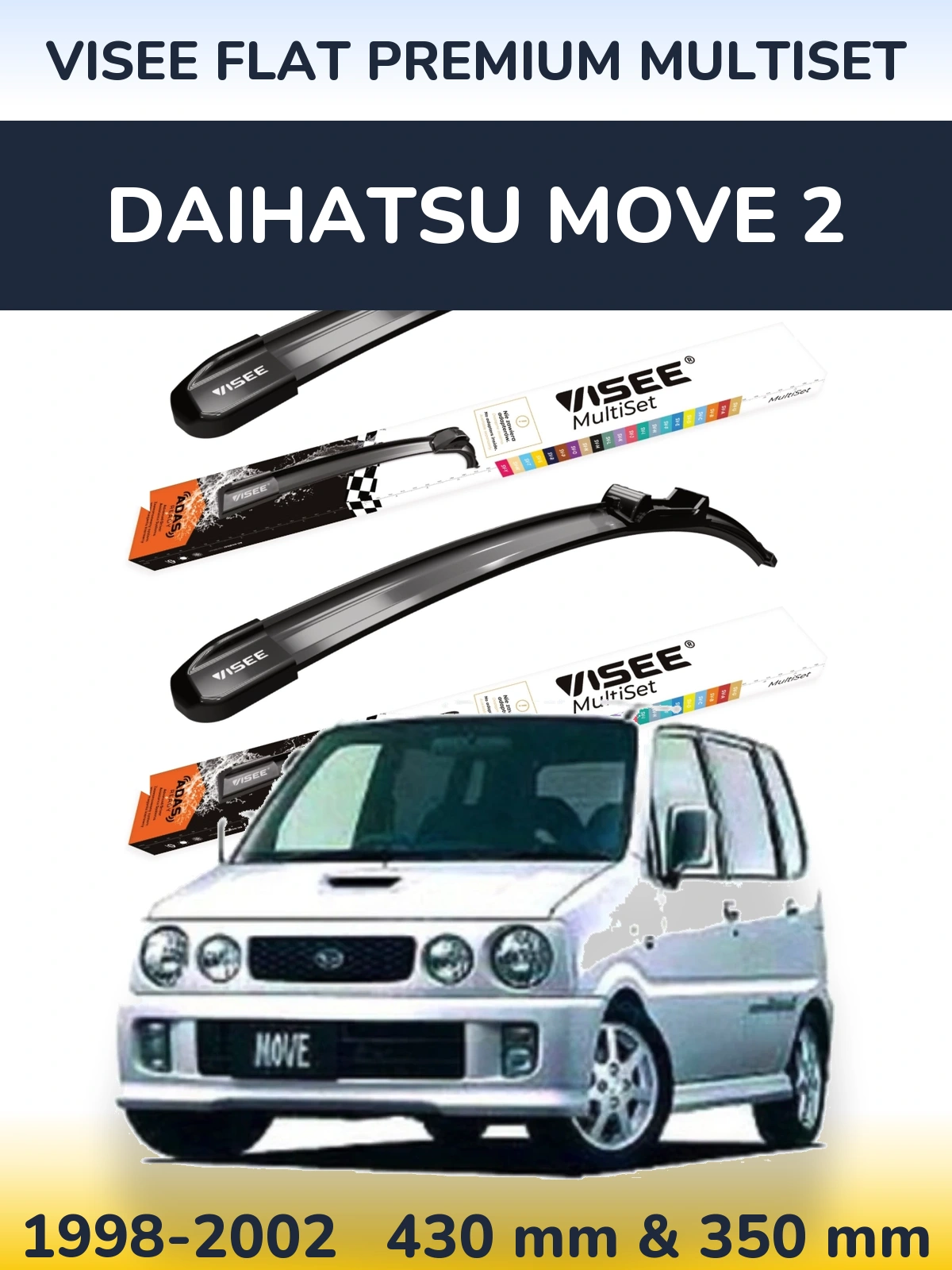 Sada předních stěračů VISEE FLAT PREMIUM MultiSet 430 a 350 mm pro Daihatsu Move 2 1998-2002