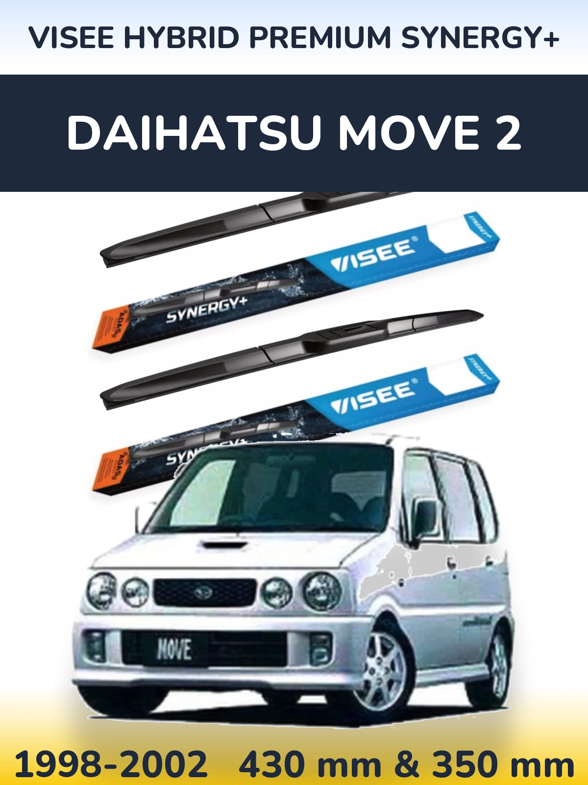Sada předních stěračů VISEE HYBRID PREMIUM SYNERGY+ 430 a 350 mm pro Daihatsu Move 2 1998-2002